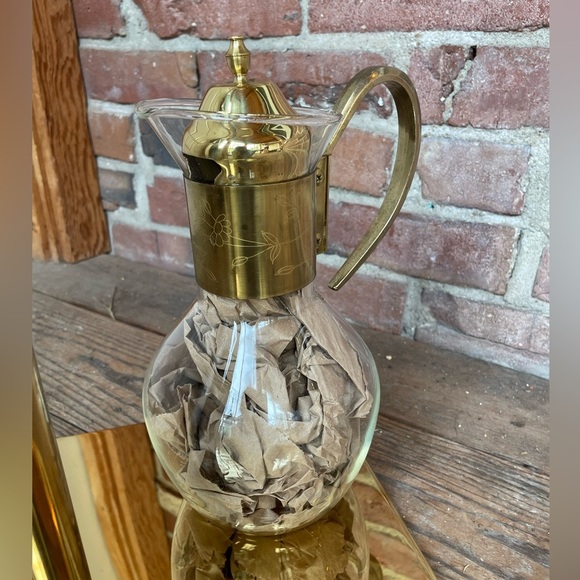 Carafe Ancienne Verre Et Laiton – 1 Litre, Bleu, Vintage